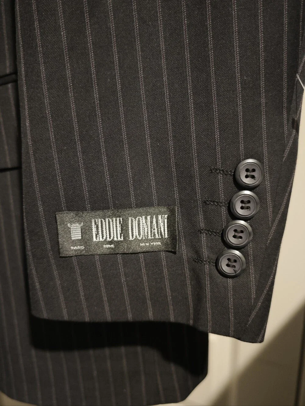 NWT Eddie Domani Men's Black Pinstripe Suit Unhemmed Trousers Size 40S / 34W